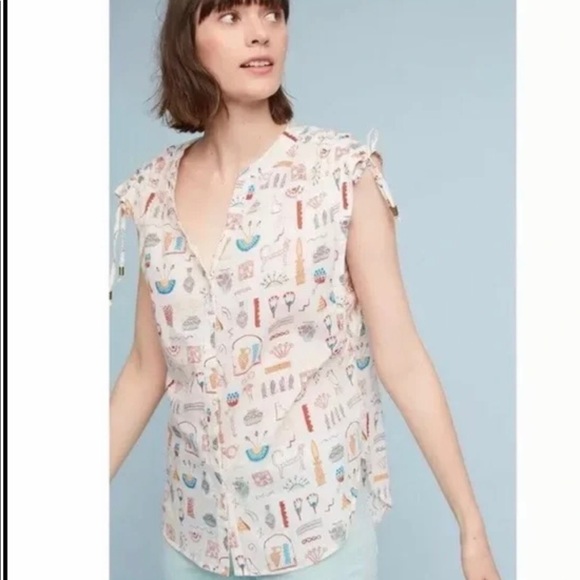 Anthropologie Sleeveless Top with artwork by Danielle Kroll EUC Size Small - Picture 8 of 8